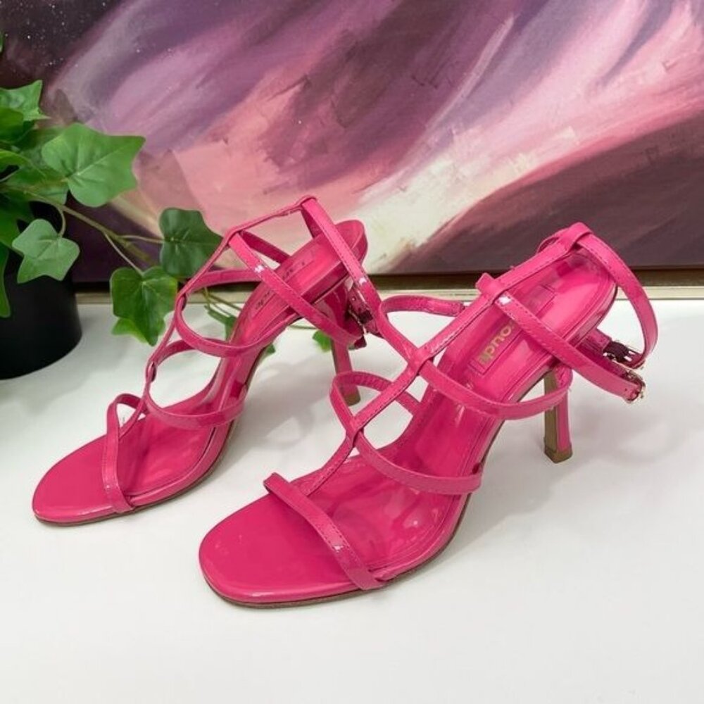 Larroude Serena Strappy Stilettos  Sandal in Patent Pink Size 6.5 - Picture 13 of 14